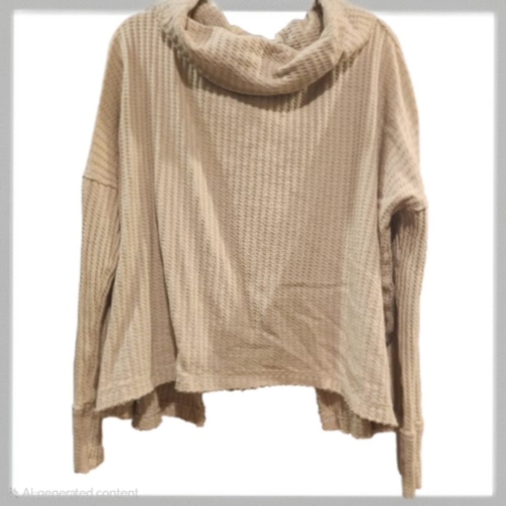 Lounge In Free People Cream Waffle Knit Split-Back Top | Size L